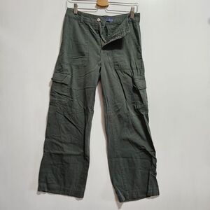 Women's Cargo Pants Army Green Elastic Waist Pockets Button Size 5 Cotton Blend